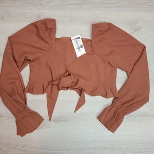 Blushmark Medium Rust colored crop top with bishop sleeves ties in front [42]